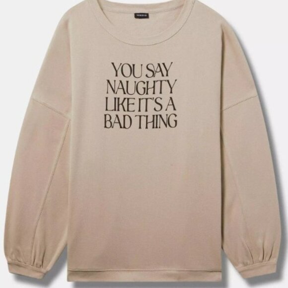 Torrid Brand Women's You Say Naughty Classic Fit Cozy Fleece Tunic Sweatshirt 2 - Picture 1 of 3